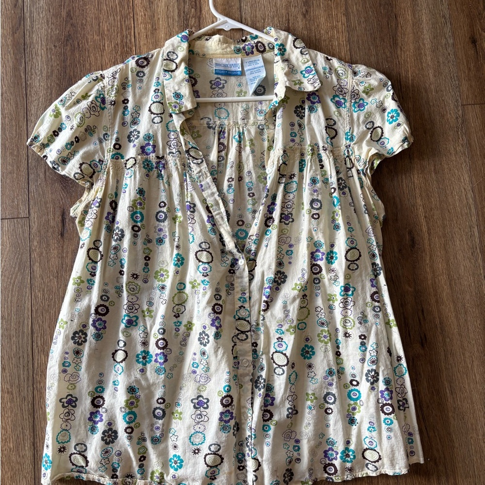 Floral Cream Button-Up Blouse